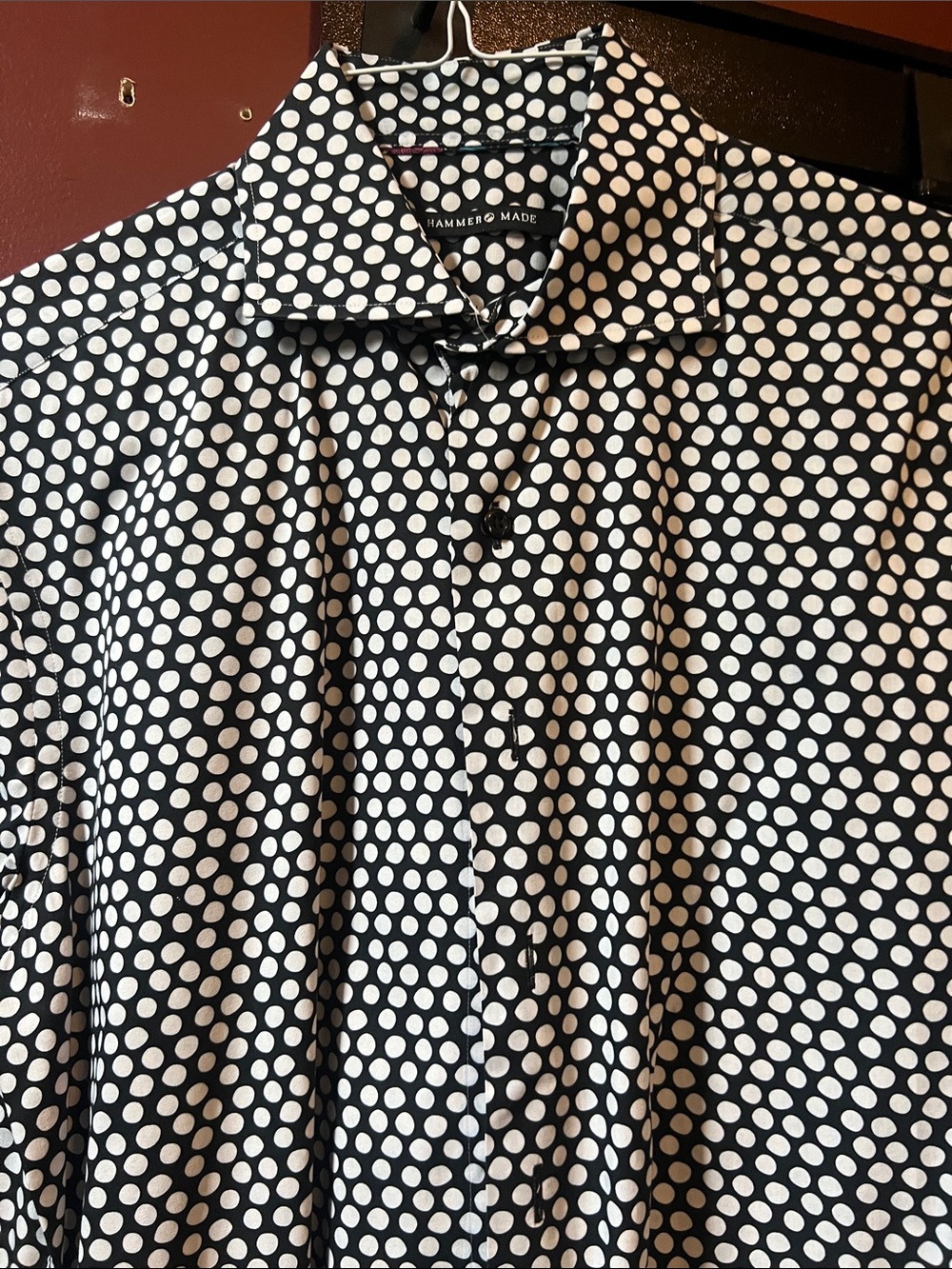 Hammer & Made Black Polka Dot Casual Button-Down Shirt